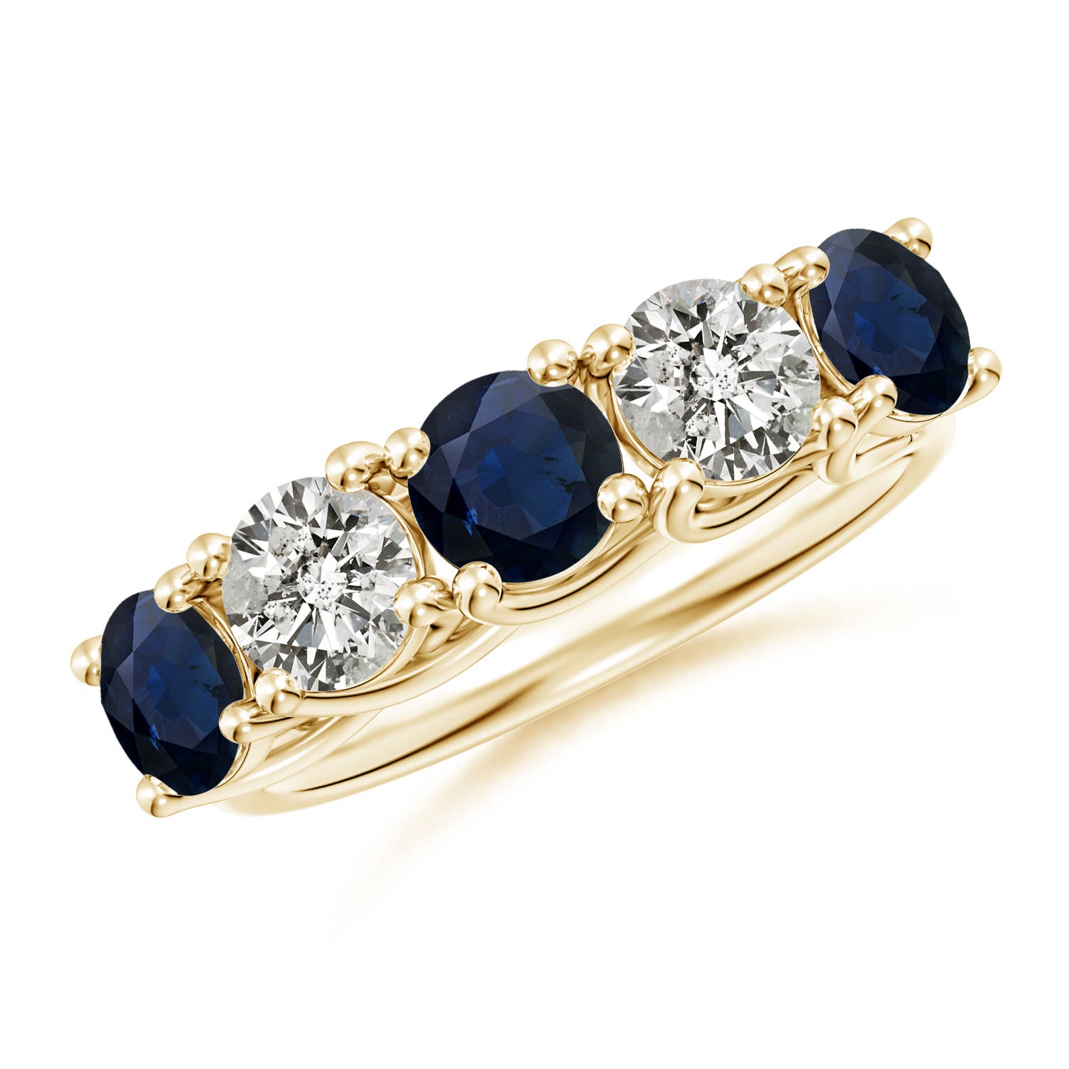 Angara 1.8 Carats Half Eternity Five Stone Sapphire and Diamond Wedding Band in 14K Yellow Gold