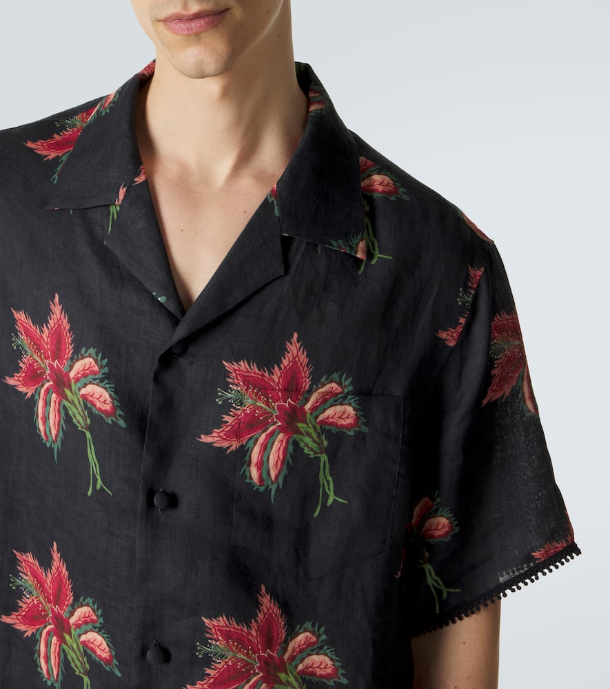 Floral lace-trimmed linen bowling shirt