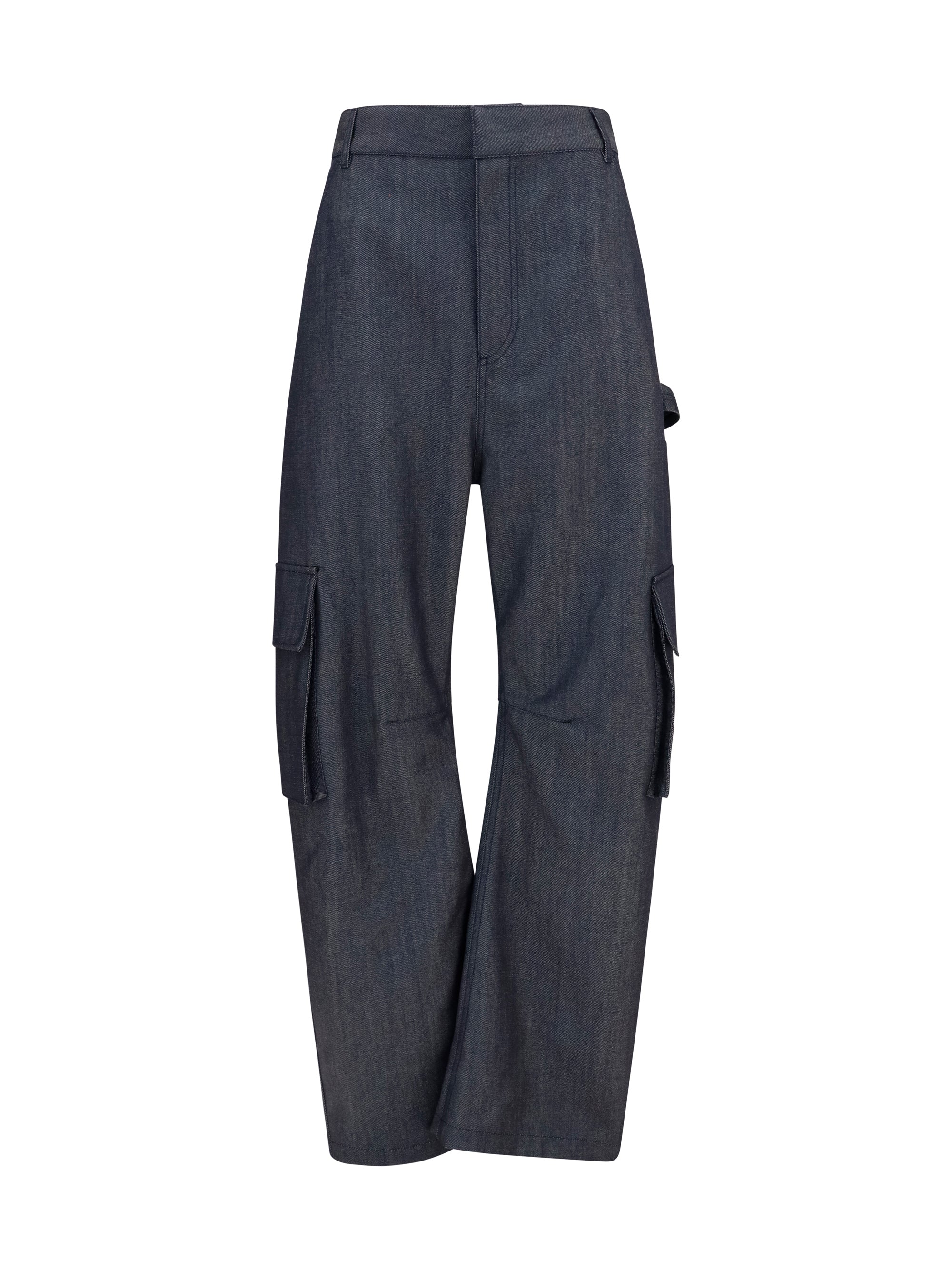 Wool Denim-Print Cargo Pants — Navy