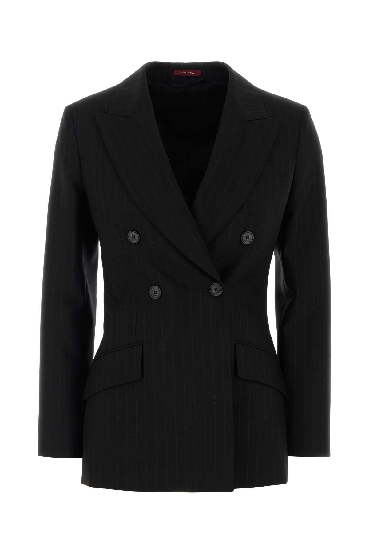 Striped Wool Blazer — Black