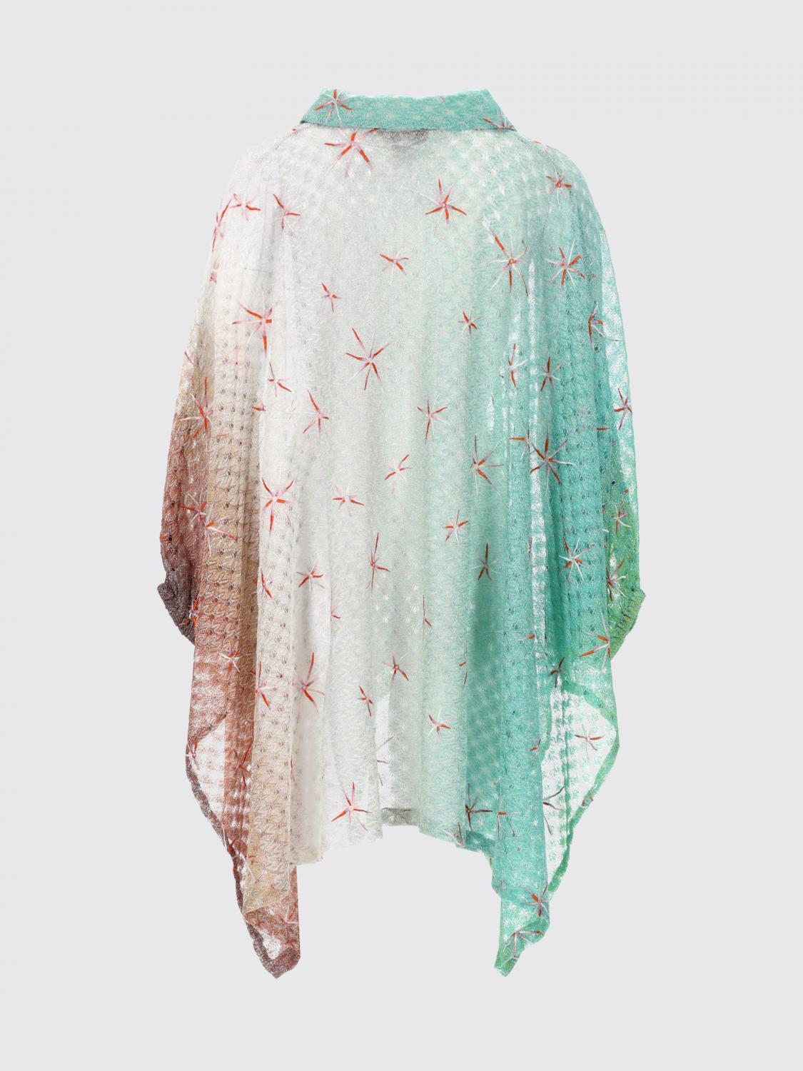 Embroidered V-Neck Viscose Mini Caftan with Asymmetrical Hem
