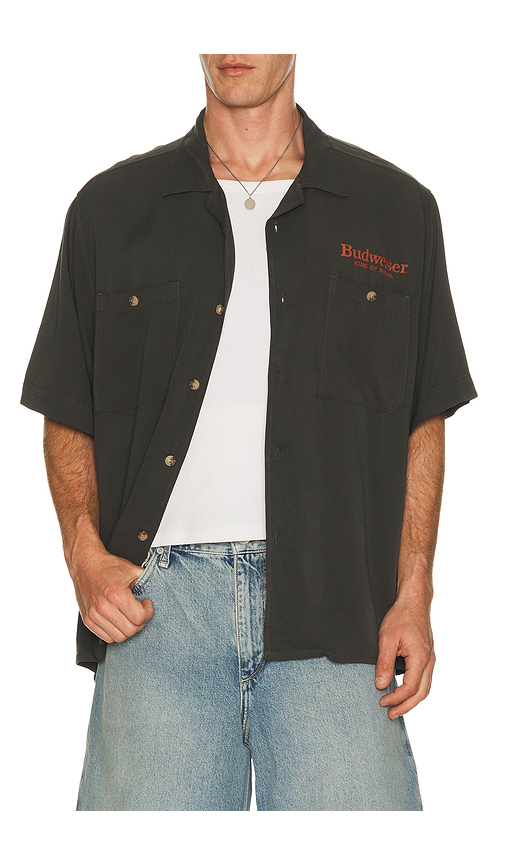 Junk Food Budweiser King Of Beers Camp Shirt in Black. M. Also in S, L, XL/1X
