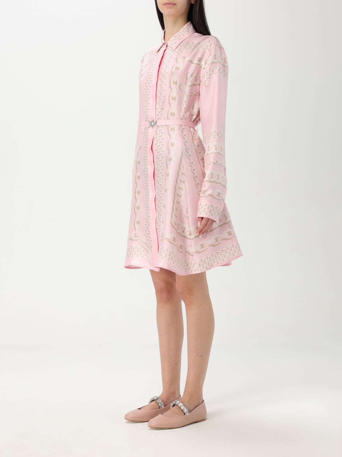 베르사체 여성 printed silk mini dress - Pink 10189331A13638