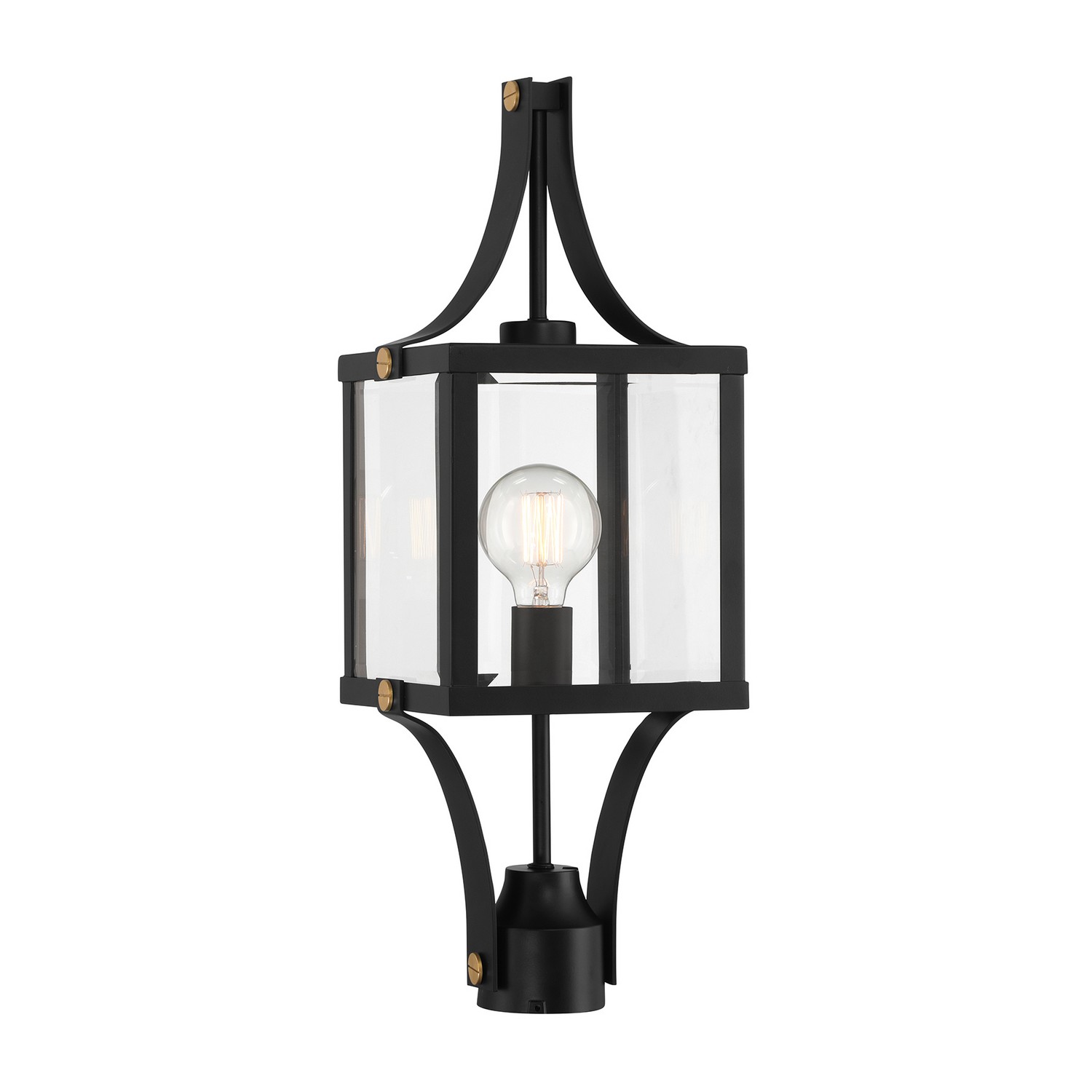 Raeburn 1-Light Outdoor Post Lantern in Matte Black and Weathered Brushed Bra