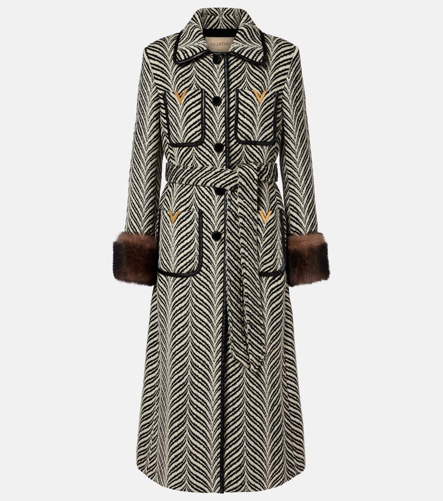 VGold shearling-trimmed wool-blend coat