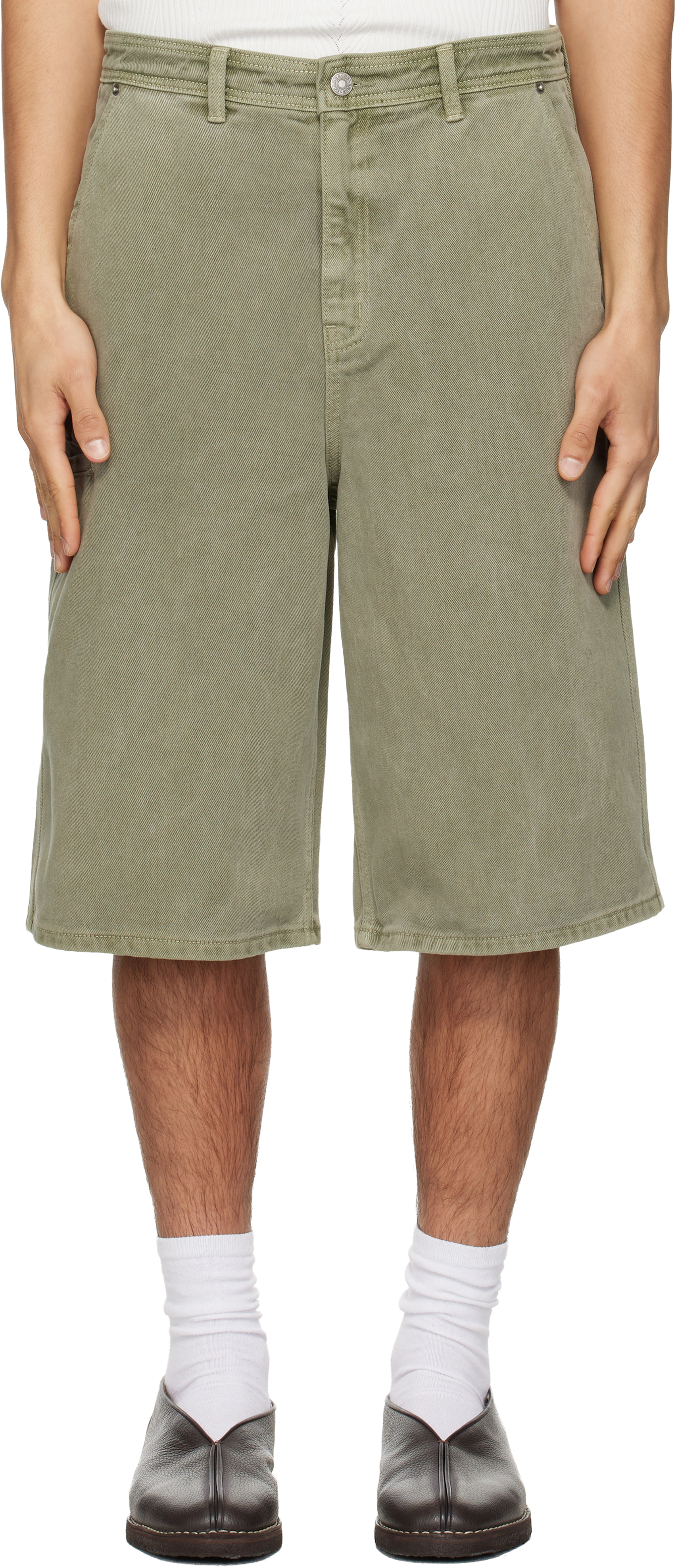 Green Garment-Dyed Denim Shorts
