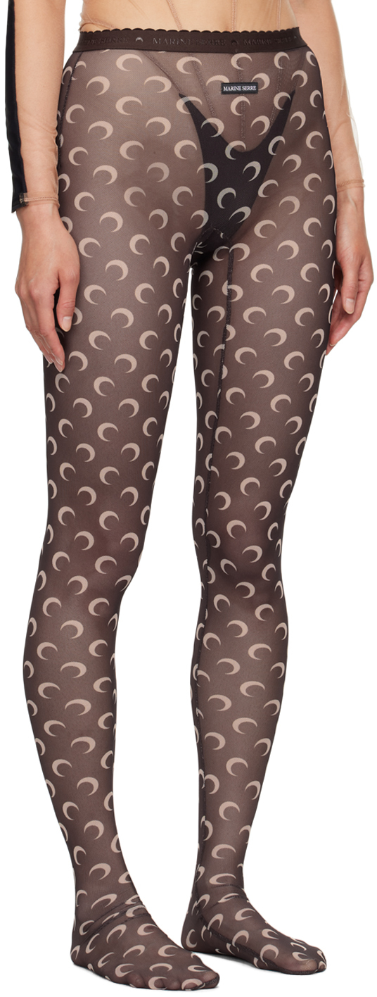 Marine Serre Brown Moon Printed Mesh Tights