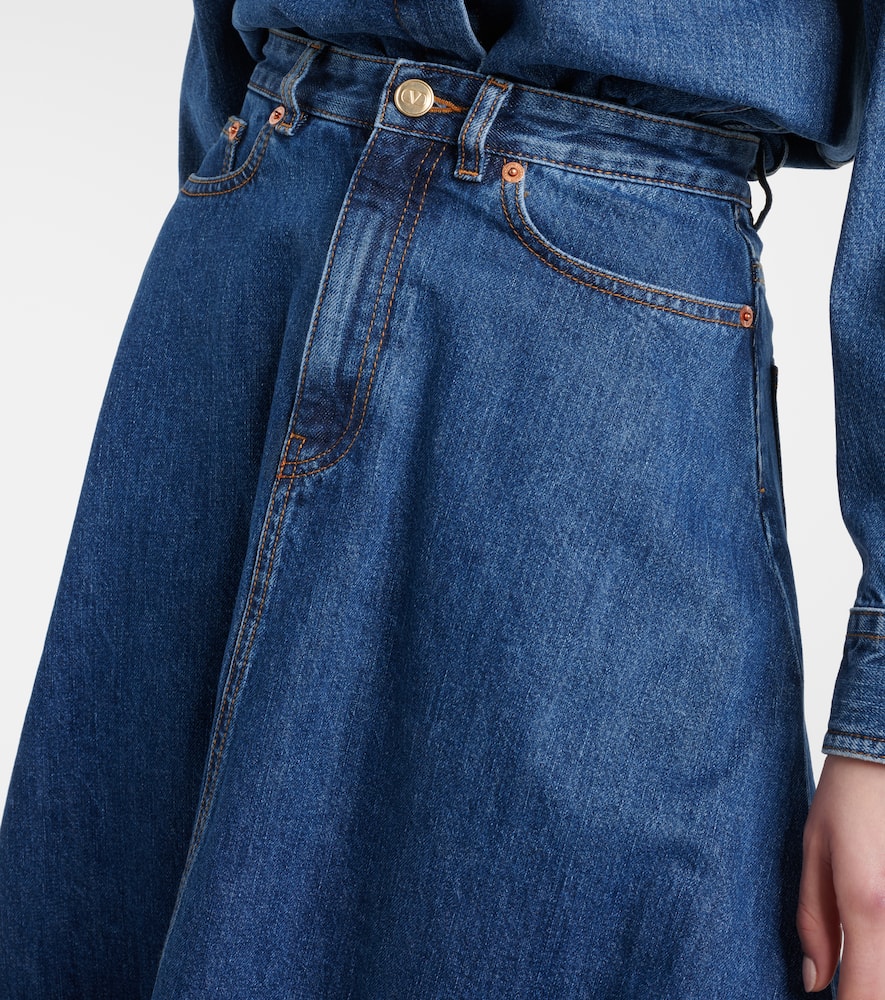 VGold distressed denim midi skirt