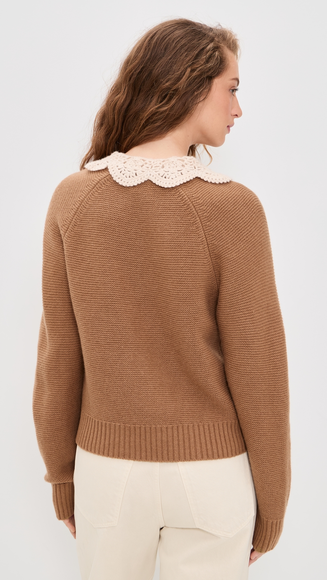 Crochet Collar Sweater Camel