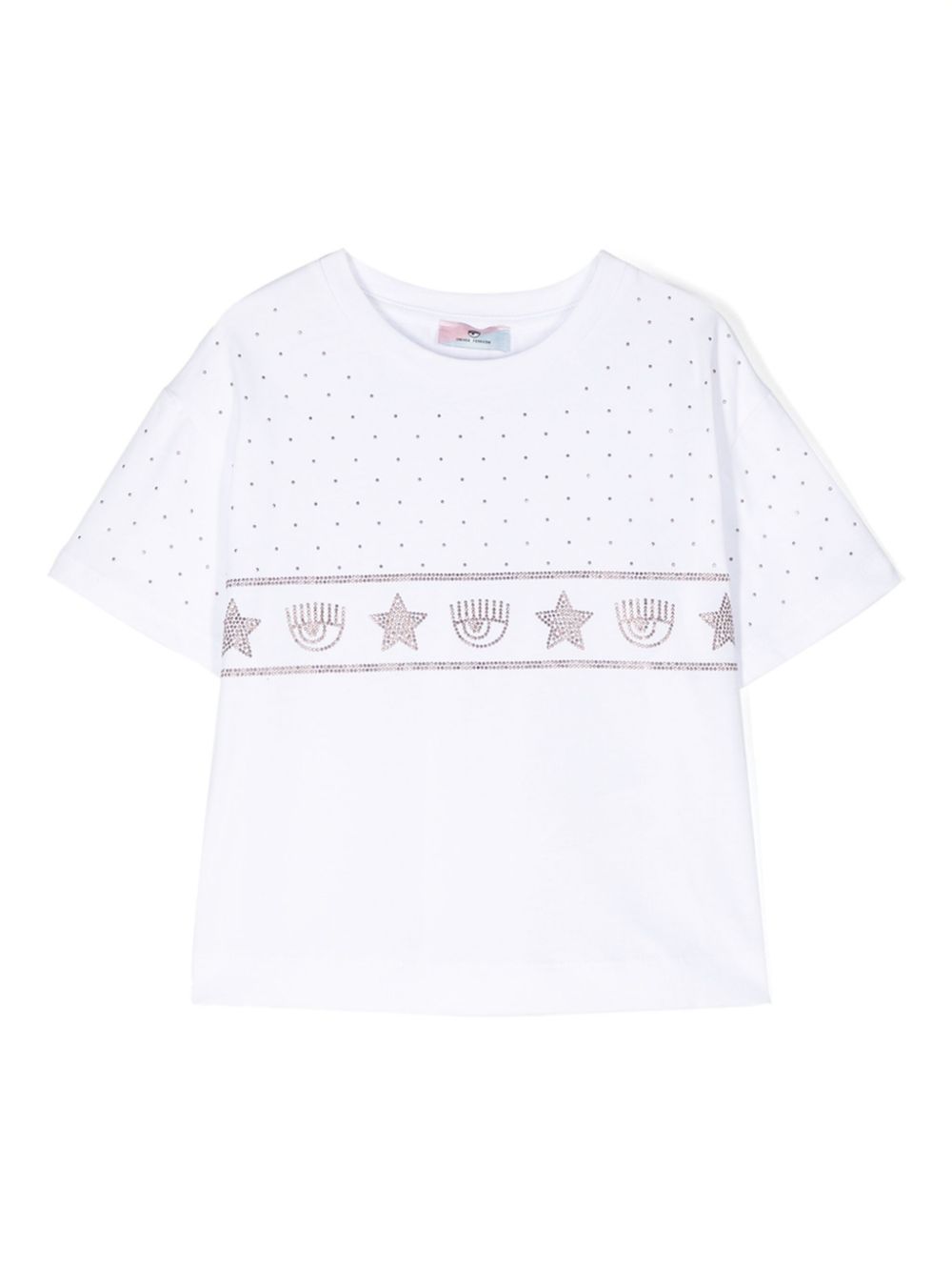 Eyelike-motif rhinestone-embellished T-shirt - White