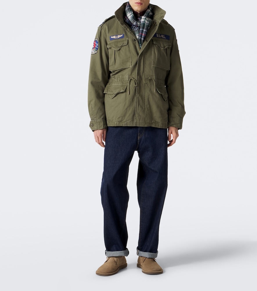 Iconic patch-appliqué cotton field jacket