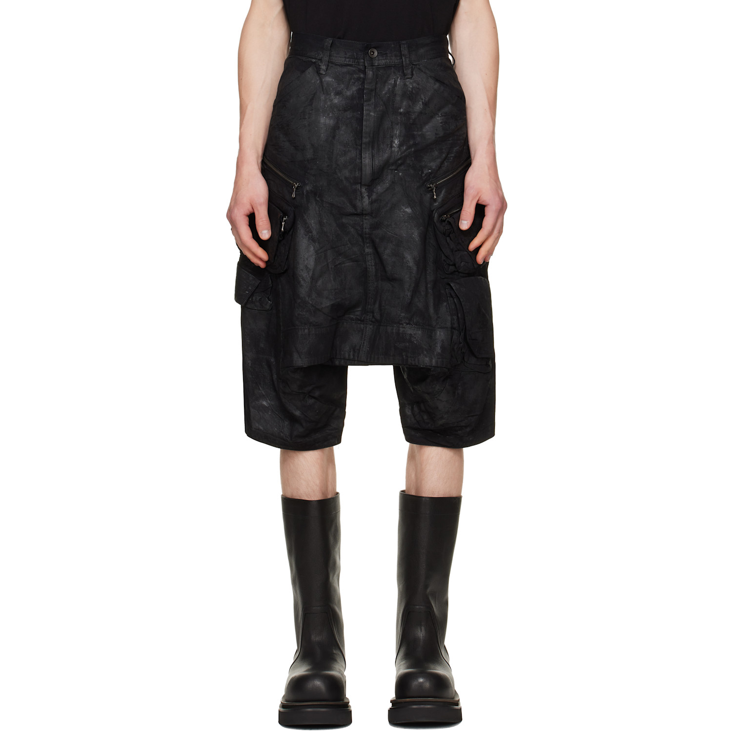 Black Coated Tactical Kite Denim Shorts