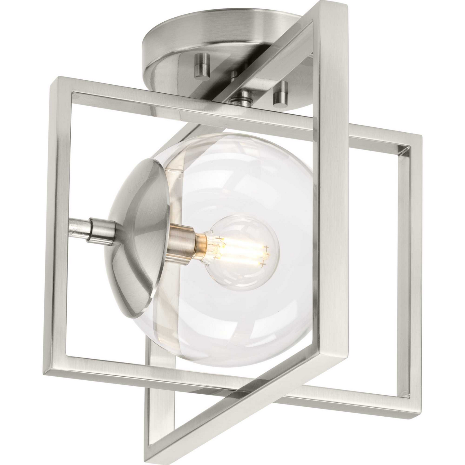 Brushed Nickel One Light Semi-Flush Mount from the Atwell Collection