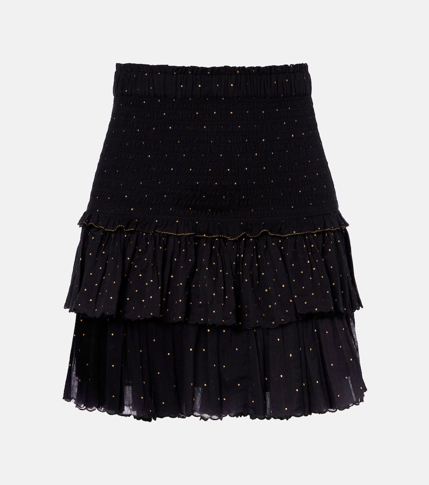 Polka-dot embroidered cotton miniskirt