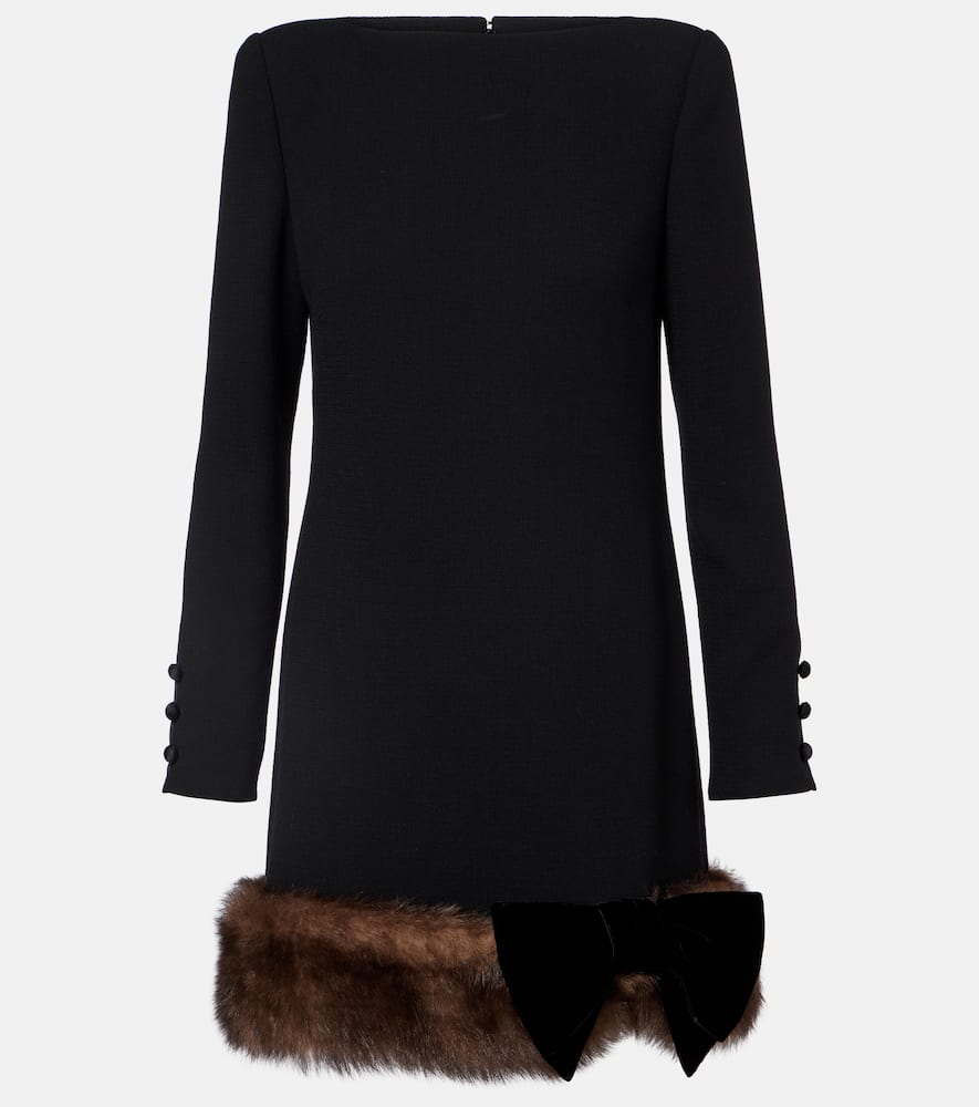 Shearling-trimmed virgin wool minidress