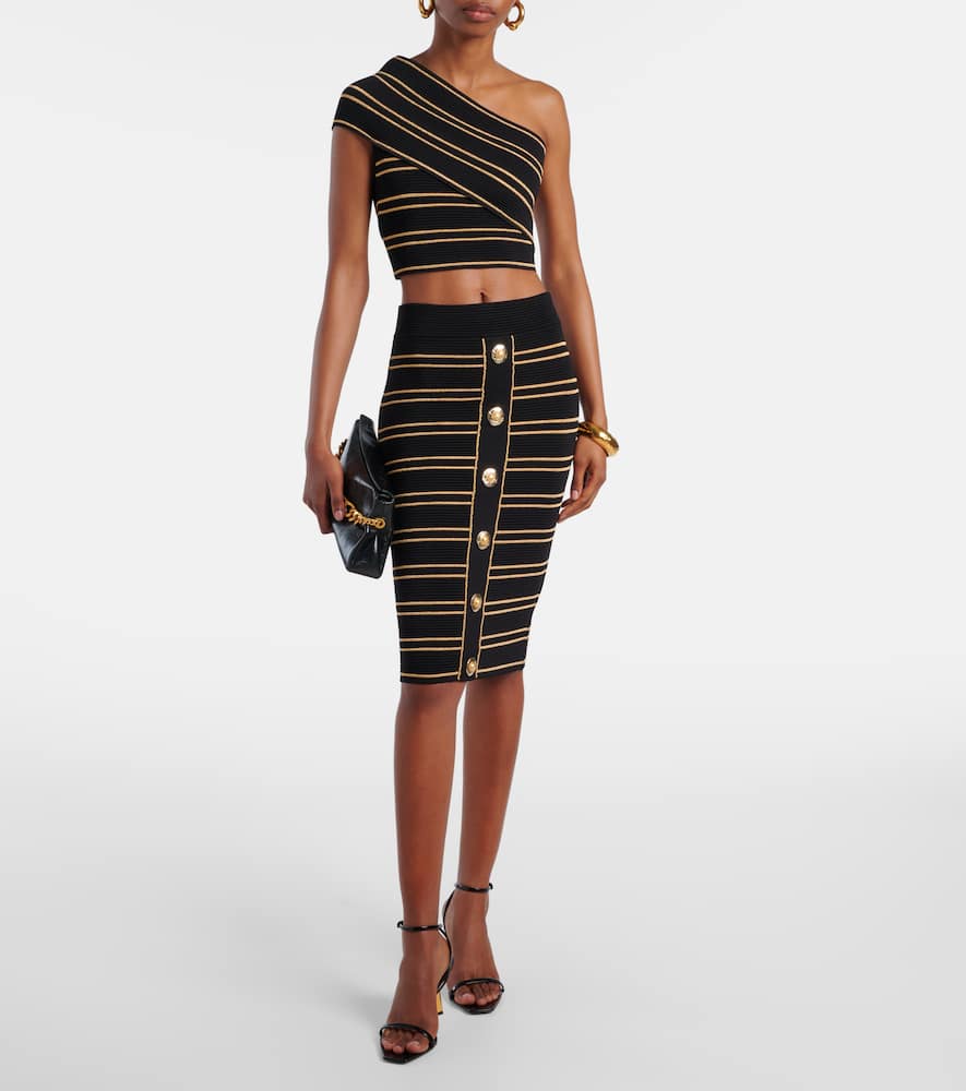 Ribbed-knit striped miniskirt
