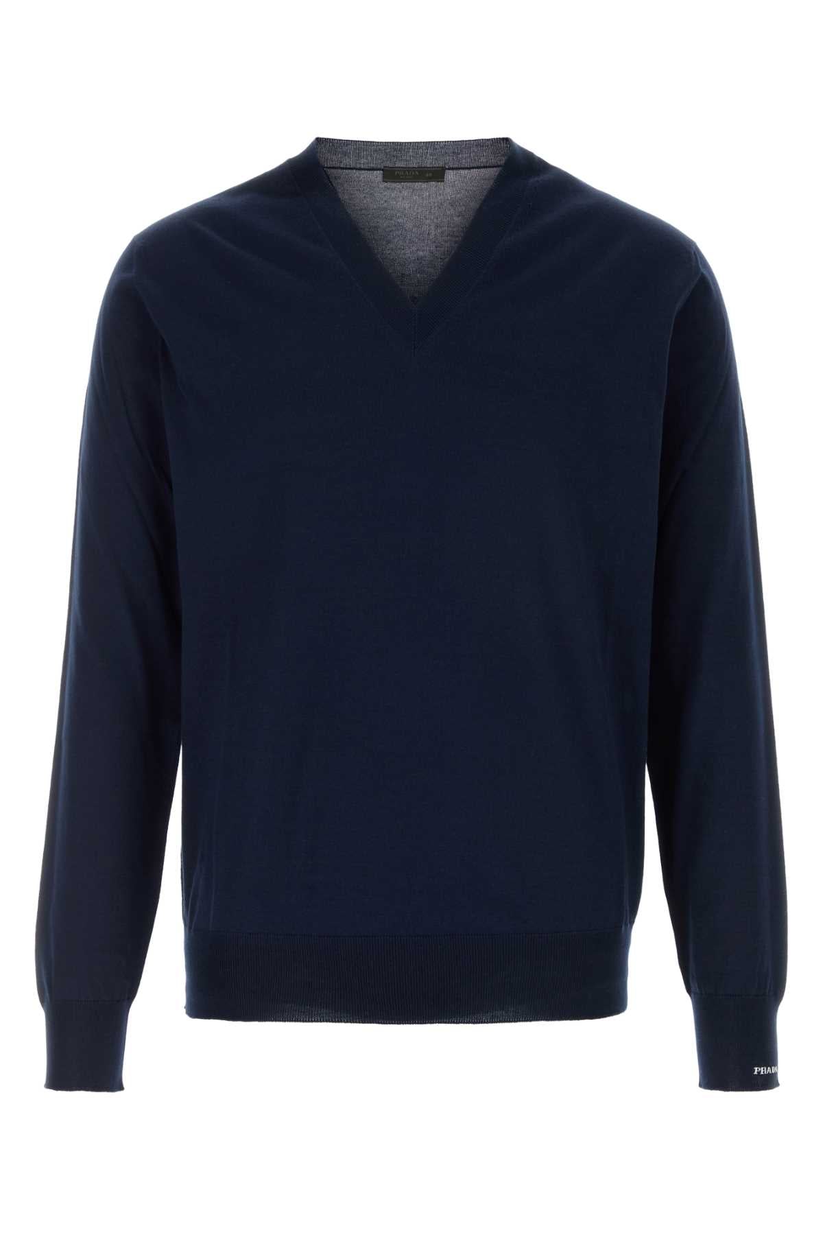 Cotton V-Neck Sweater — Navy