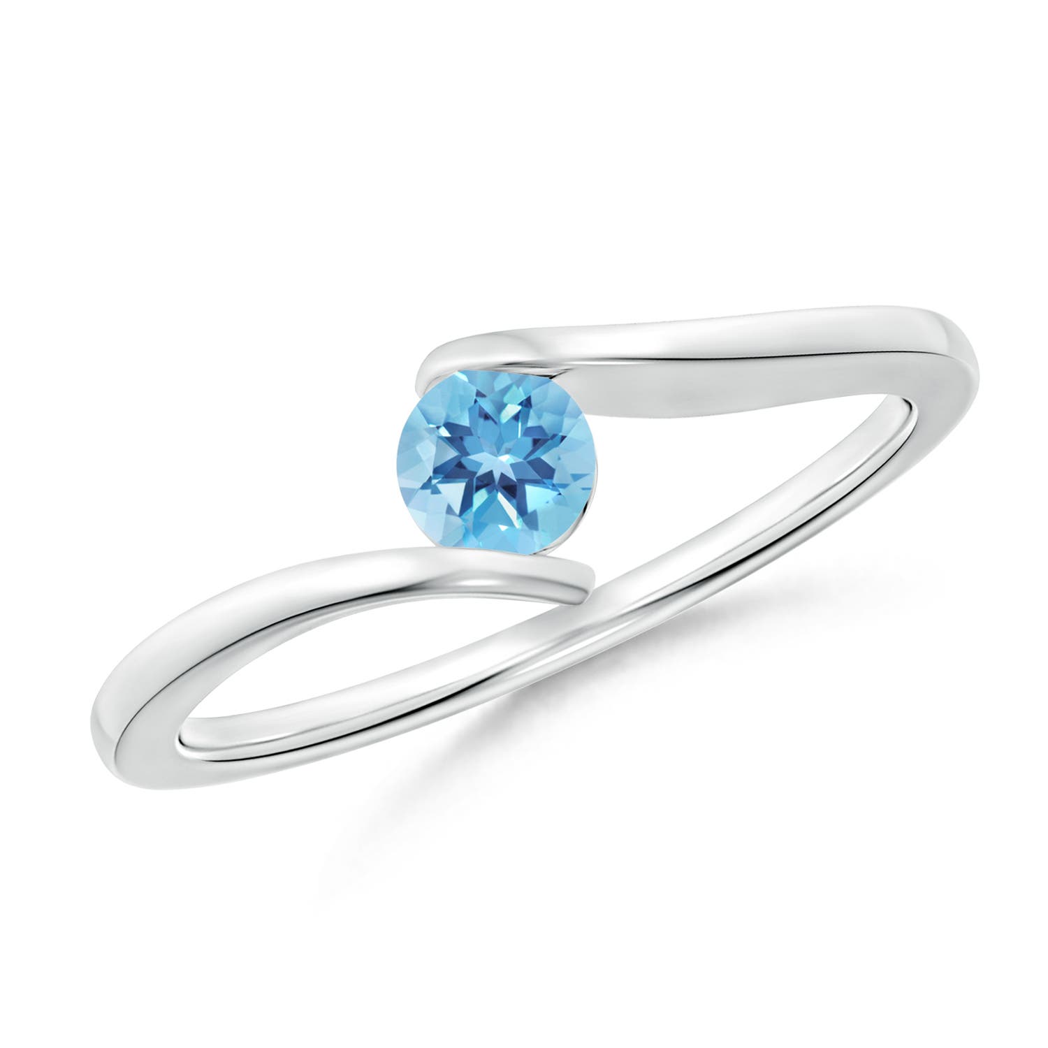 Angara 0.32 Carat Bar-Set Solitaire Round Swiss Blue Topaz Bypass Ring in Platinum