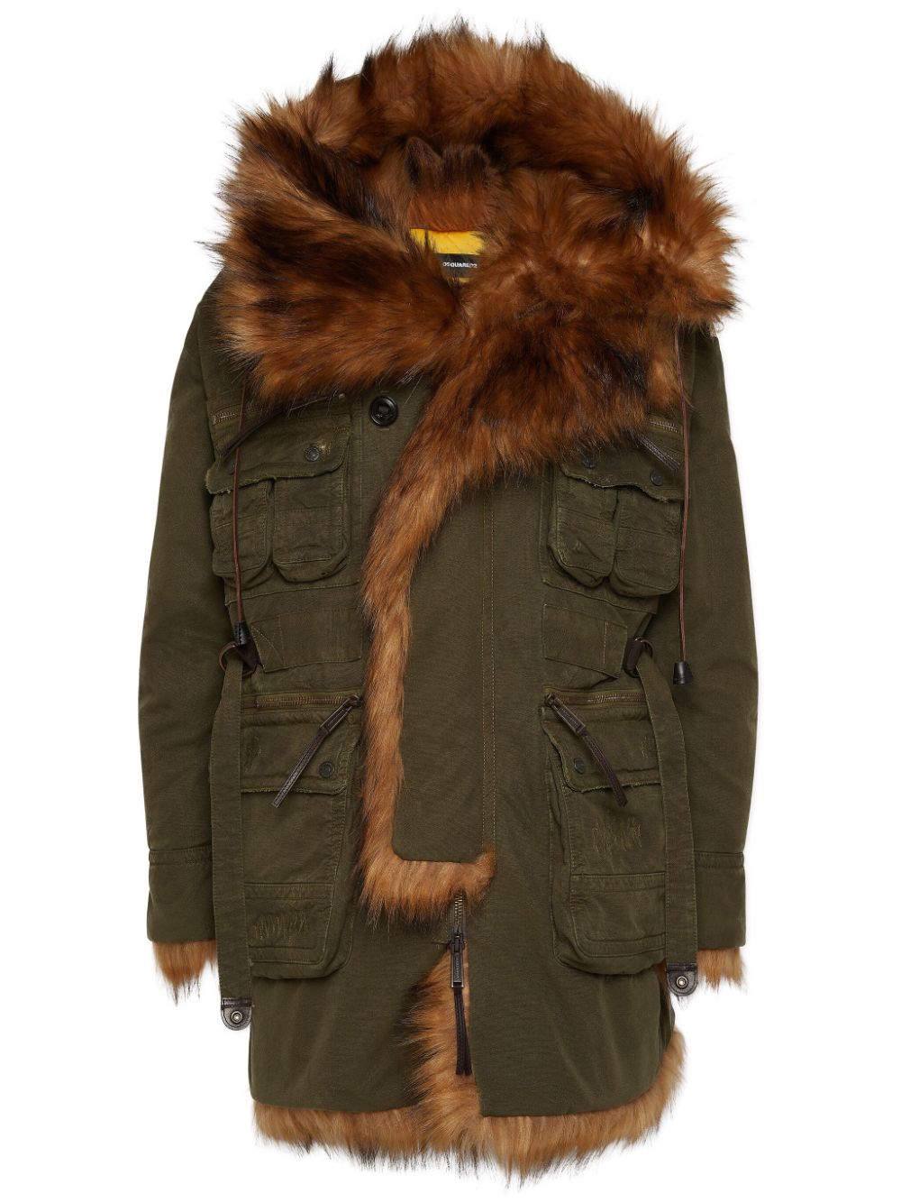 Faux-fur cotton trench coat - Green