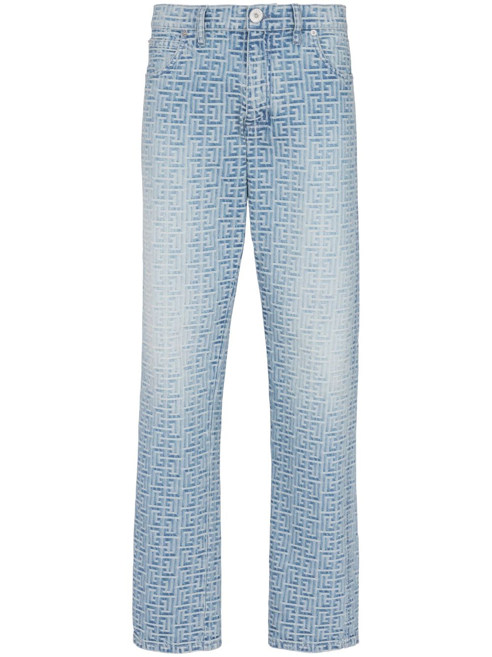 Monogram-jacquard straight-leg jeans - Blue