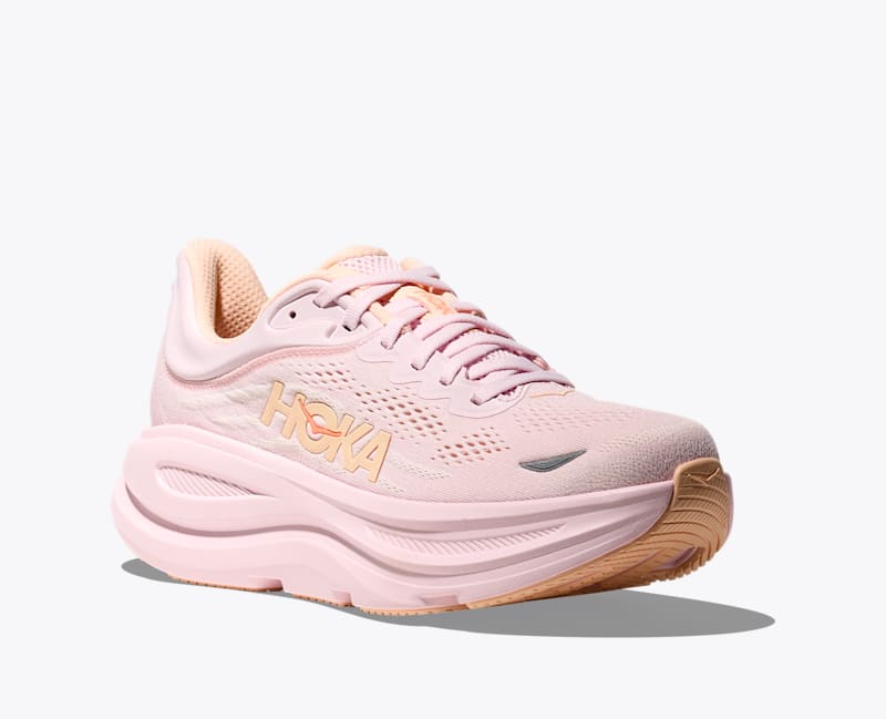 HOKA Women's Bondi 9 Shoes in Lilac Cream/Tangerine Glow