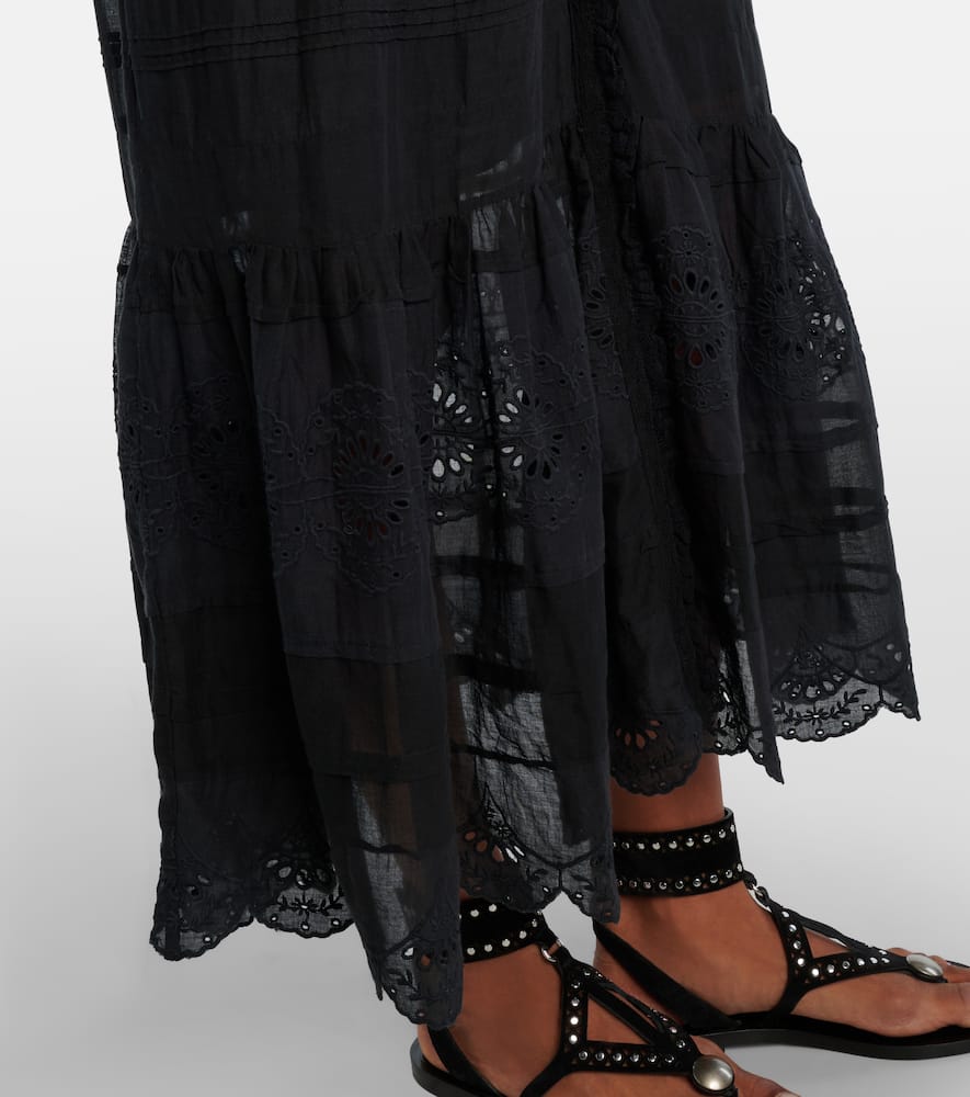 Daniva lace-trimmed cotton midi dress
