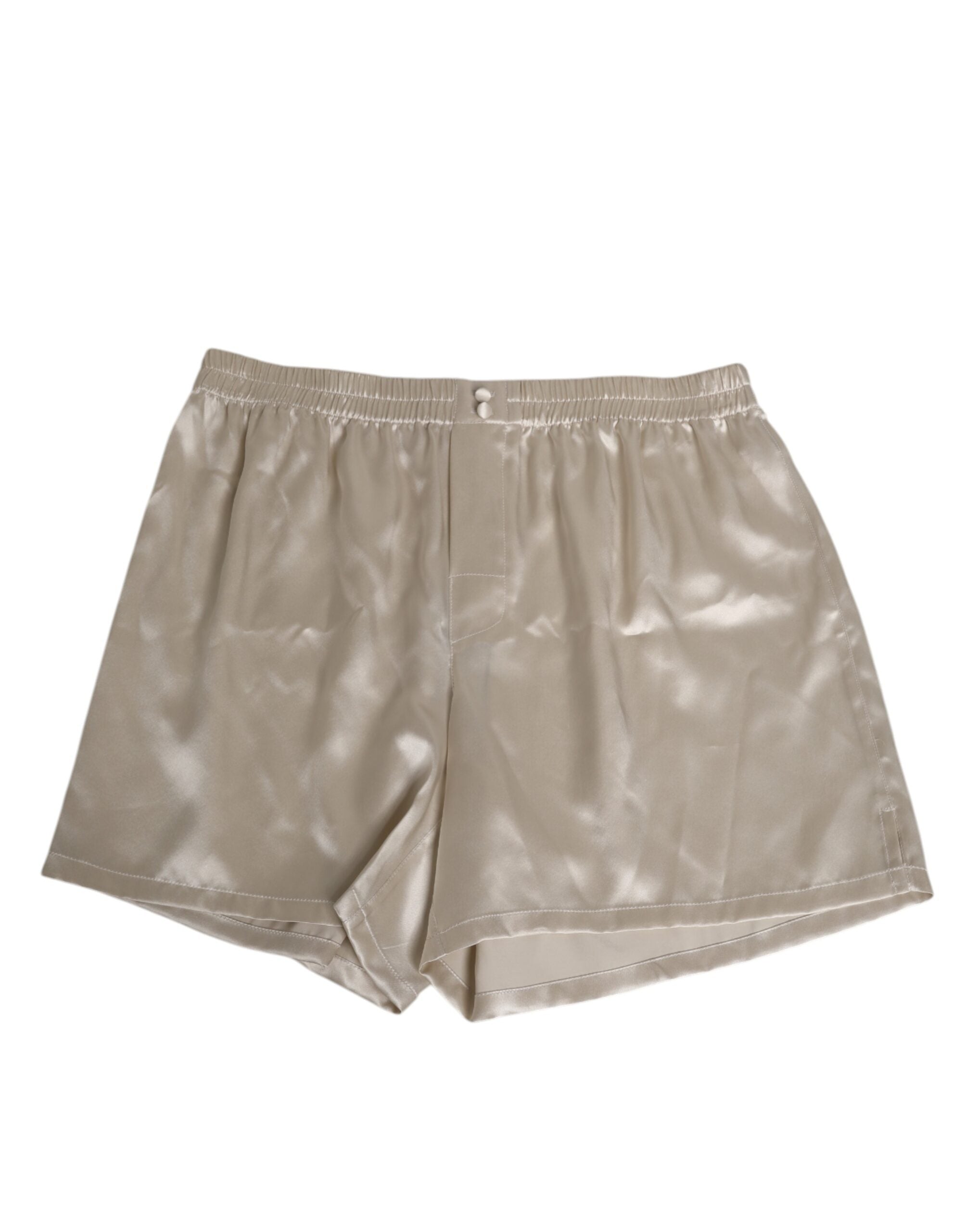 Silk Satin Swim Shorts — Beige