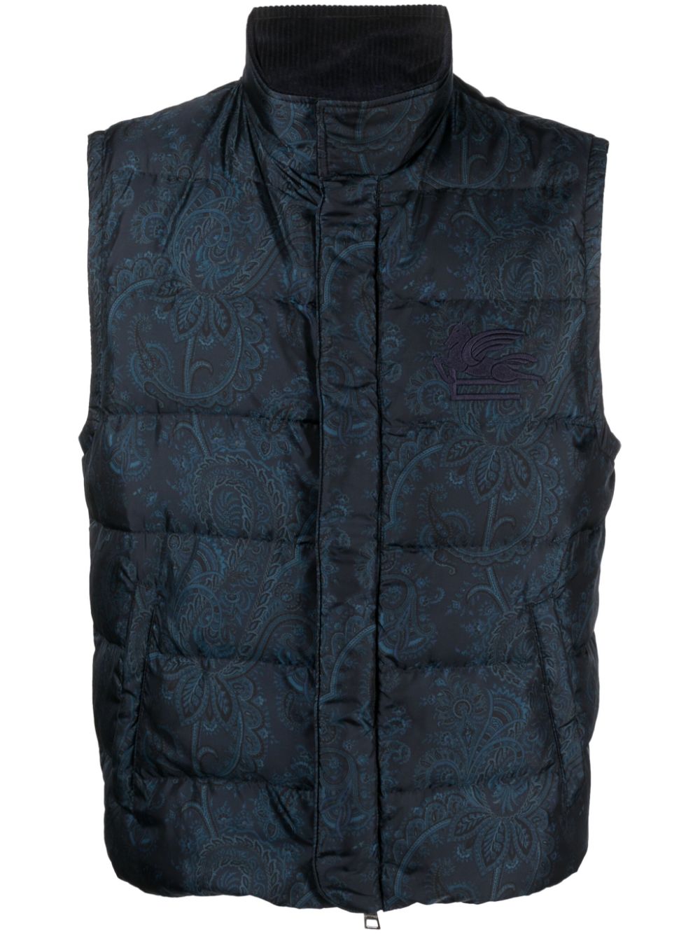 Paisley-print funnel-neck gilet - Blue