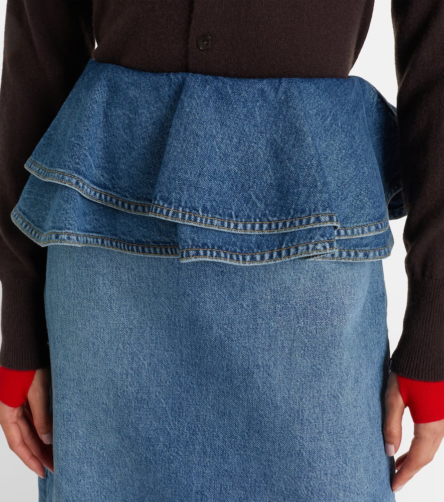 Peplum denim midi skirt