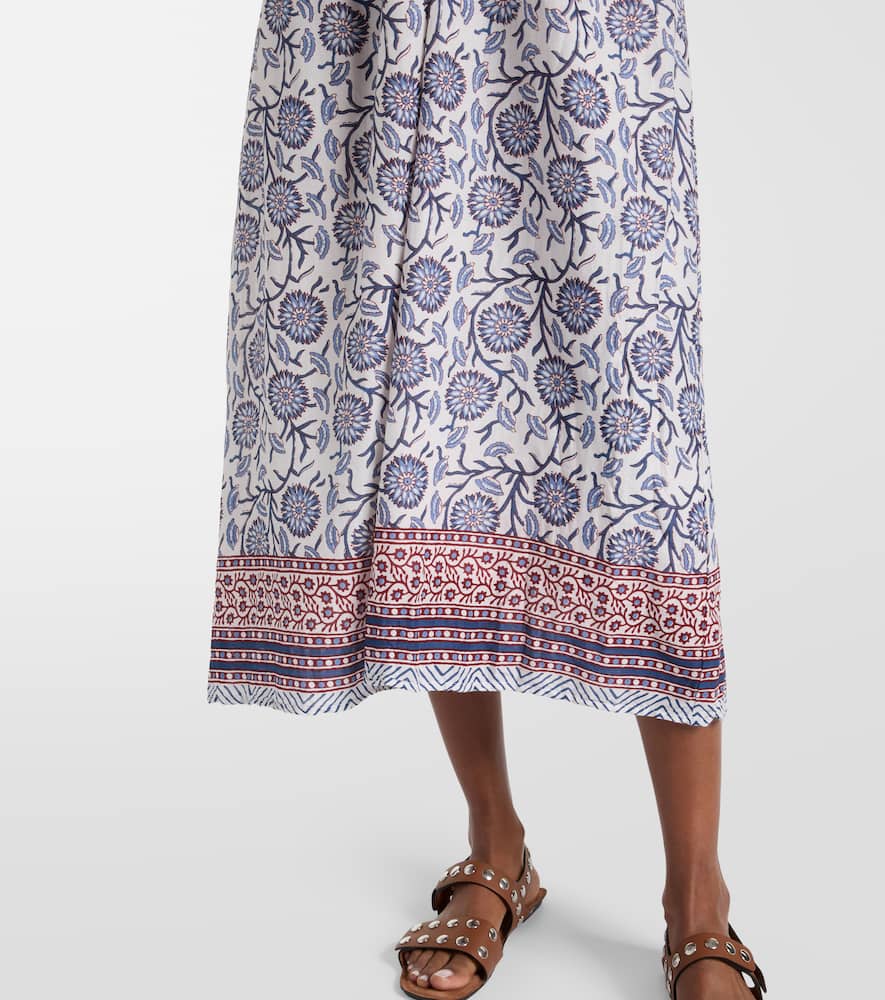 Floral ruched cotton midi dress