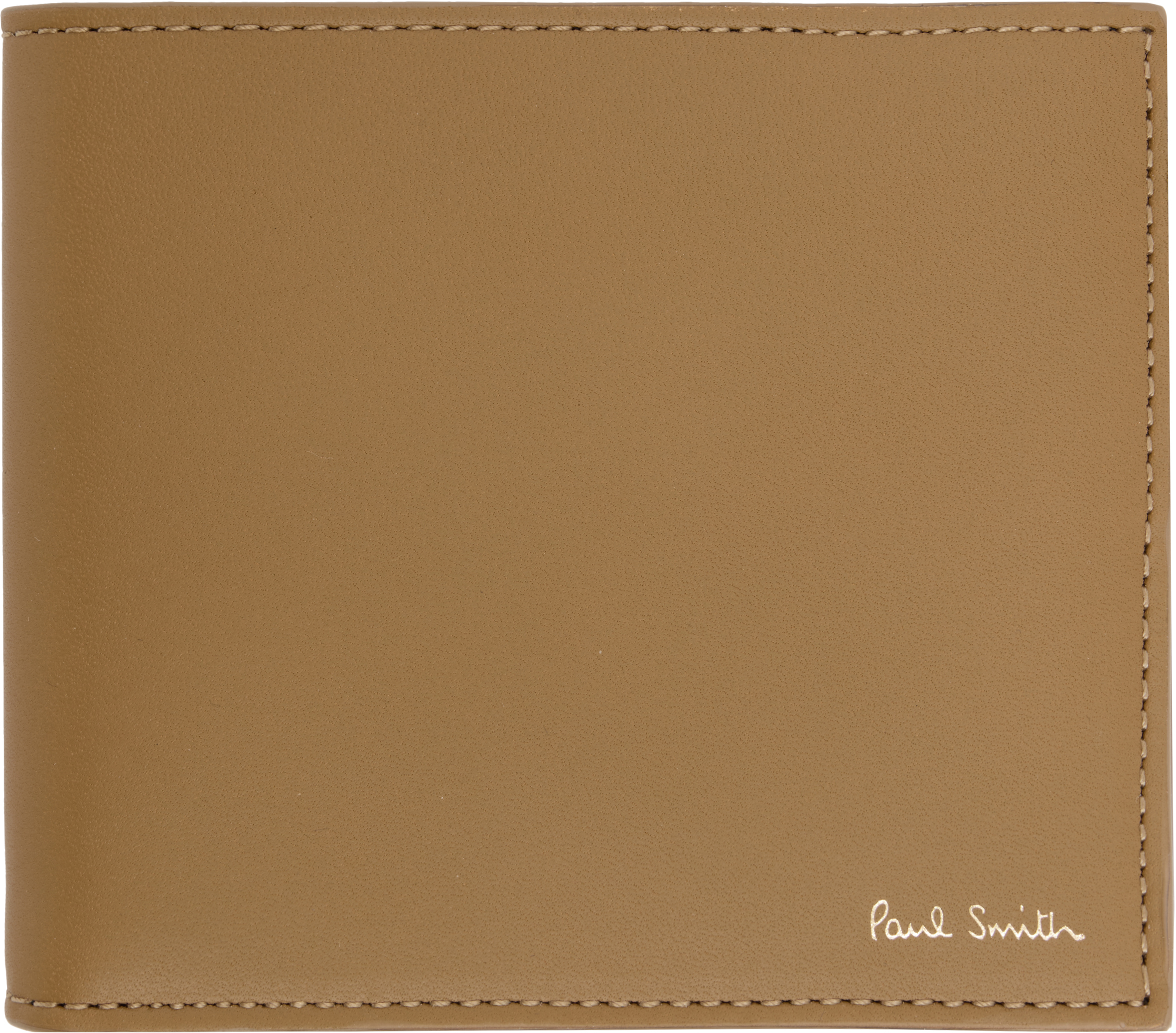 Brown Leather 'Signature Stripe' Interior Billfold Coin Wallet
