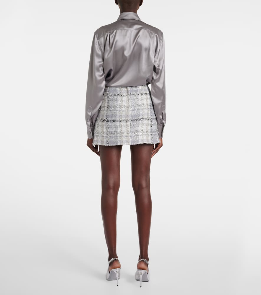 Checked low-rise lamé tweed miniskirt