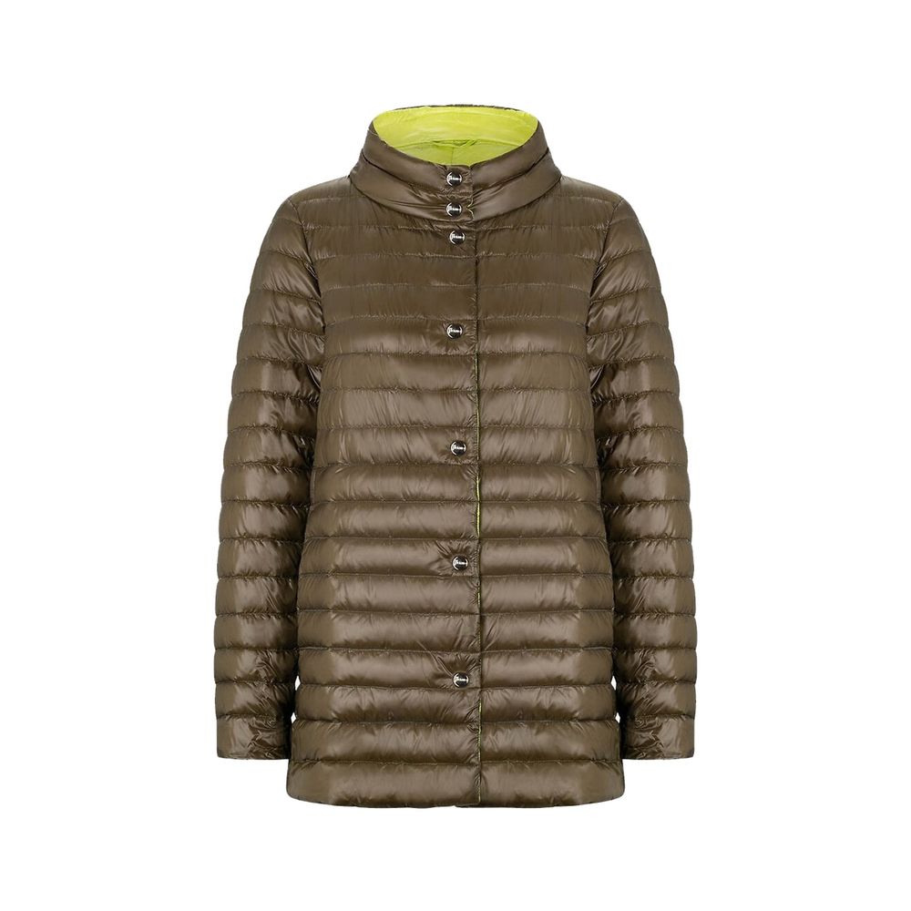 Bicolor Quilted Polyamide Down Jacket — Brown