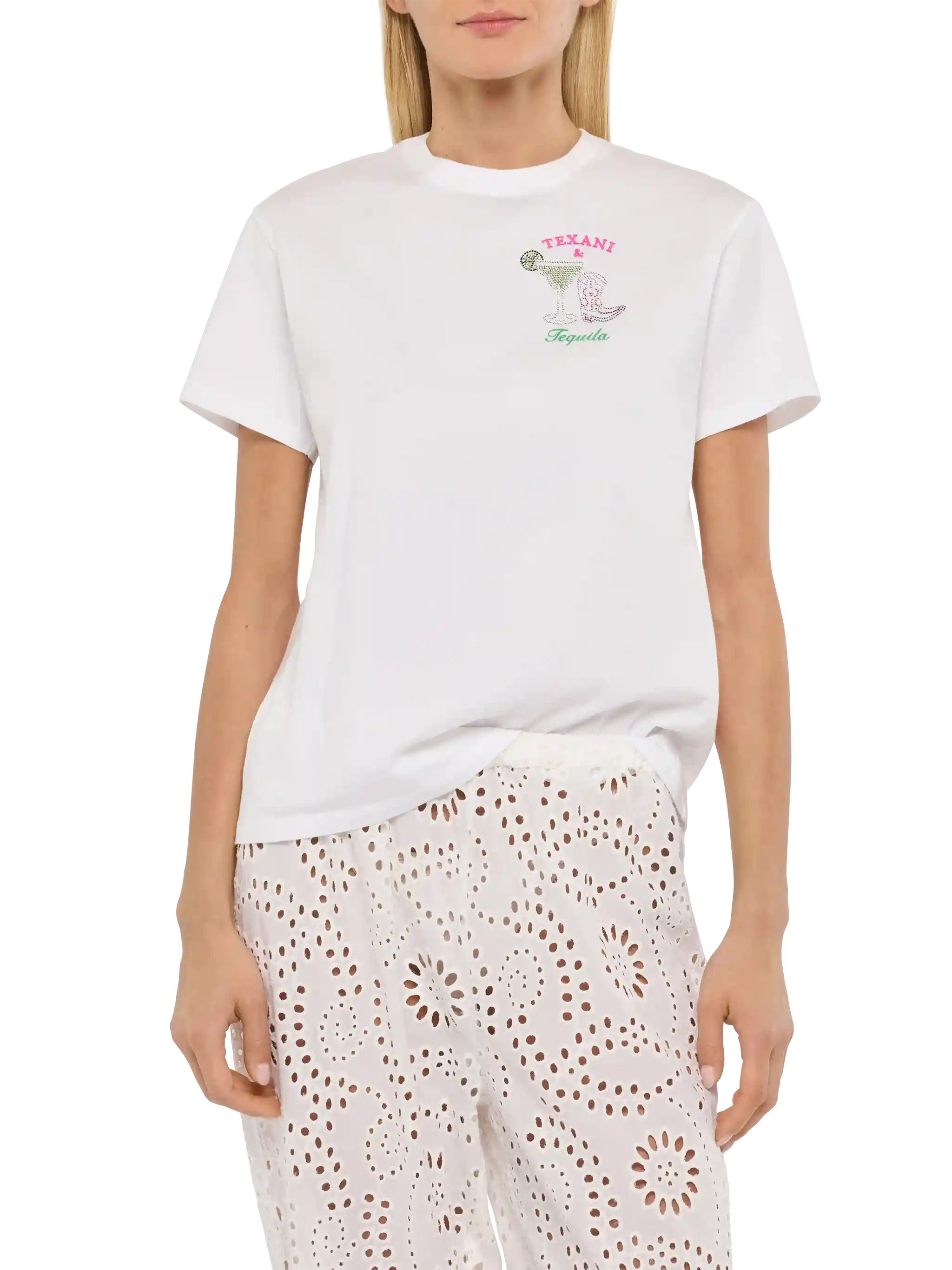 Emilie Cotton T-Shirt With Texani & Tequila Embroidery White - Women