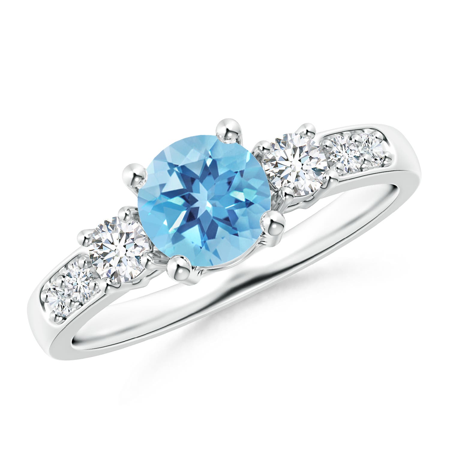 Angara 0.95 Carat Three Stone Swiss Blue Topaz and Diamond Ring in Platinum