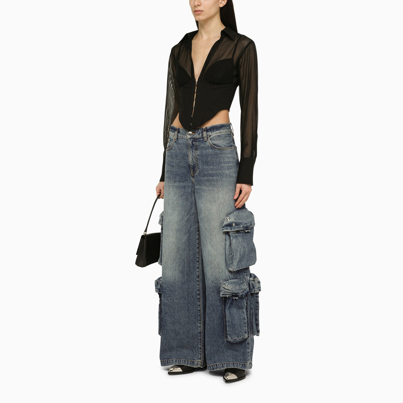 Amiri Jeans Baggy Cargo In Denim Blue