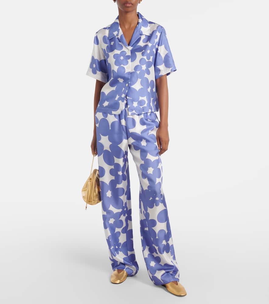 Floral silk wide-leg pants