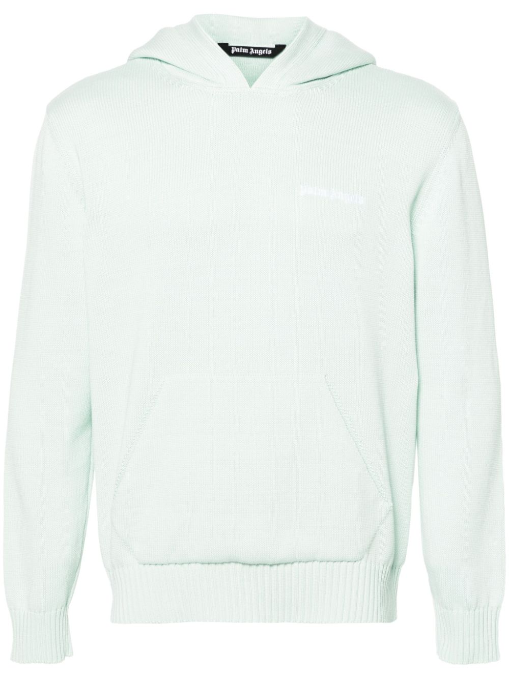 Logo-embroidered knitted hoodie - Green