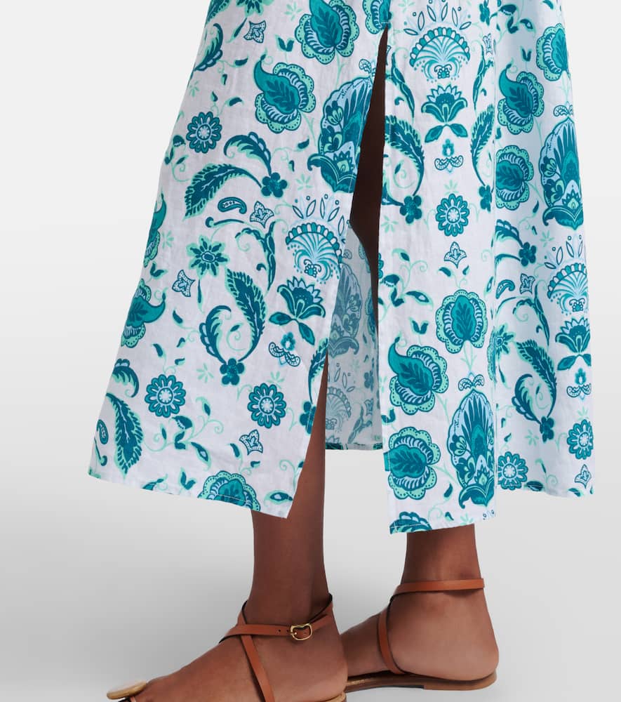 Kos paisley shirred linen maxi dress