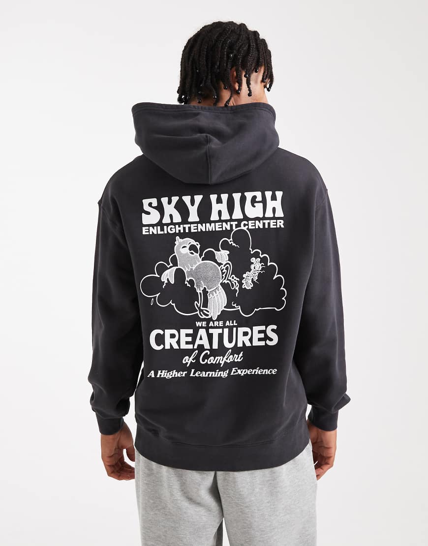 Sky high back print relaxed fit hoodie in black