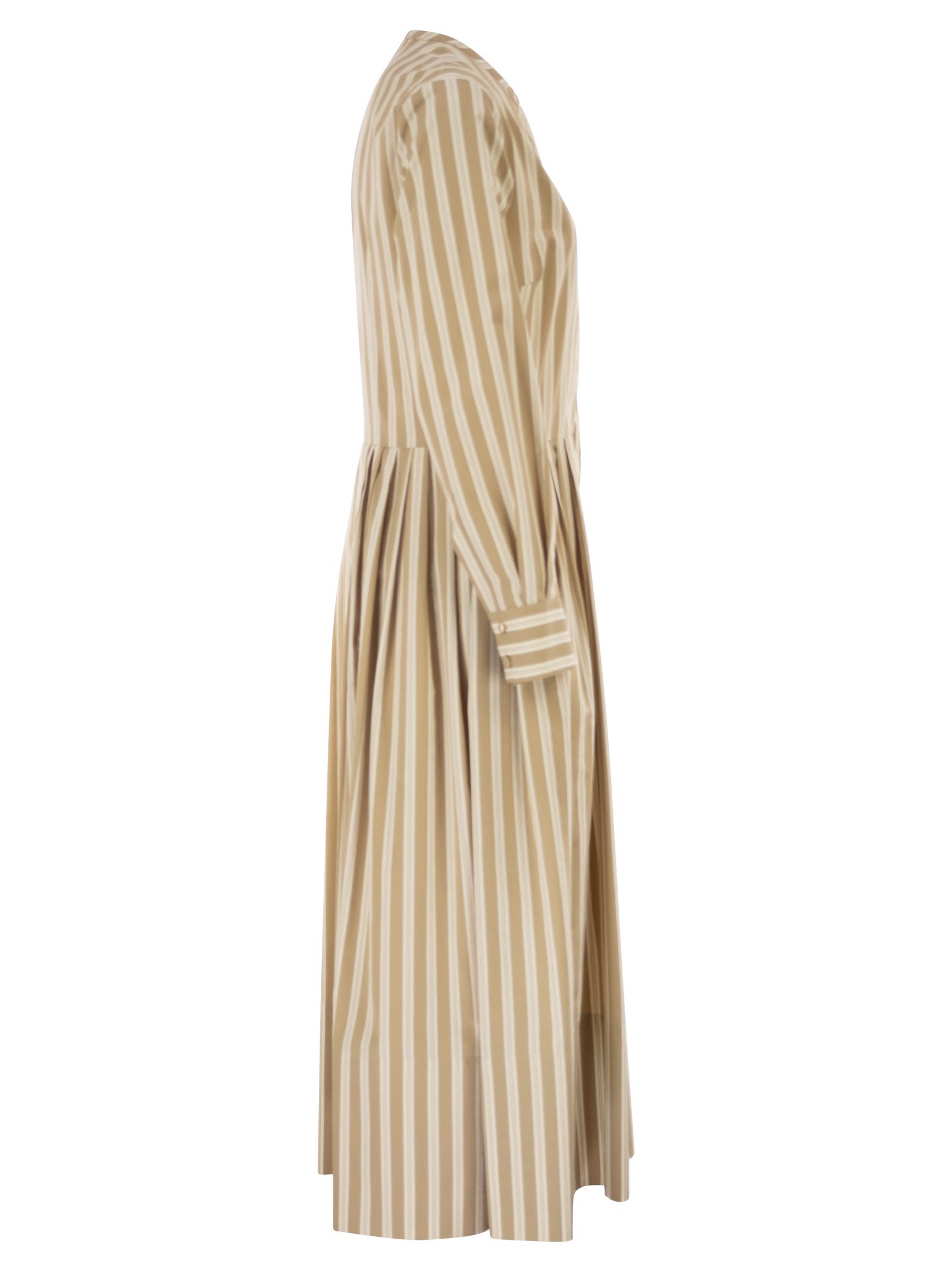 Antonelli Firenze Striped Cotton Midi Dress With Tailored Pleat