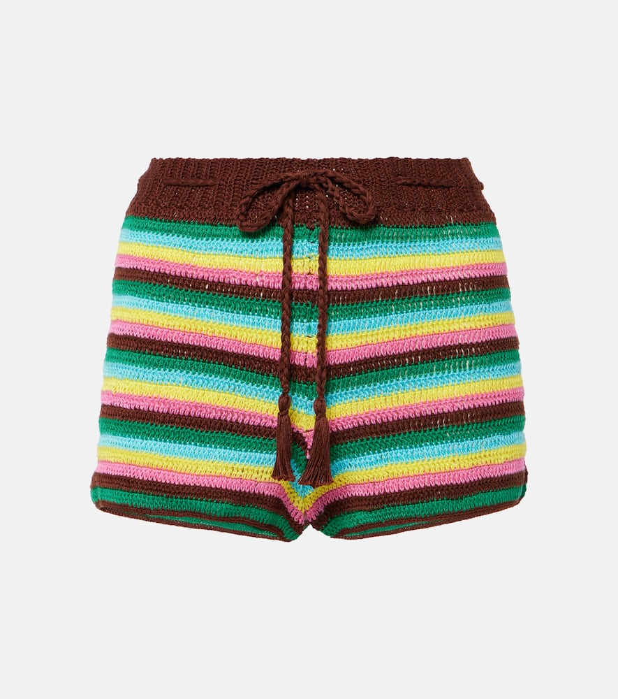 Striped crochet cotton shorts