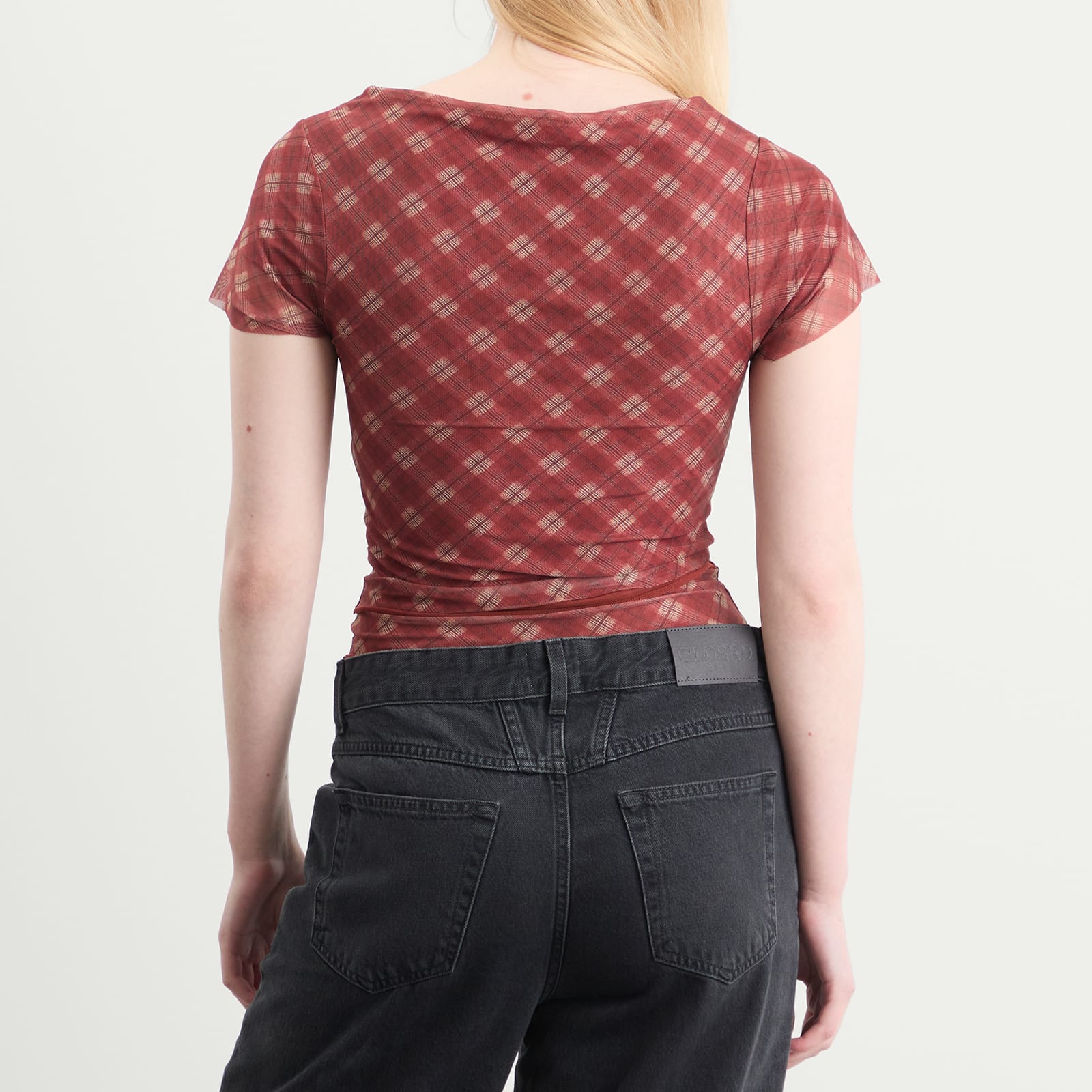 Women's Retro Check Mesh Top Multi