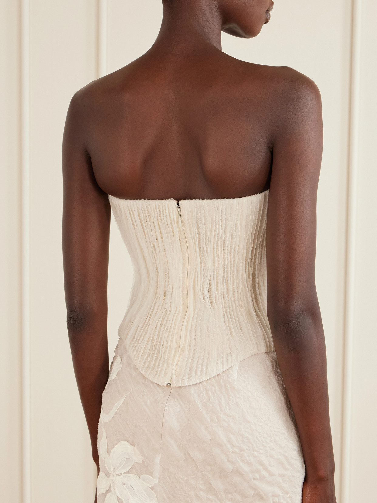 Crinkled-organza Bustier Top - Neutrals