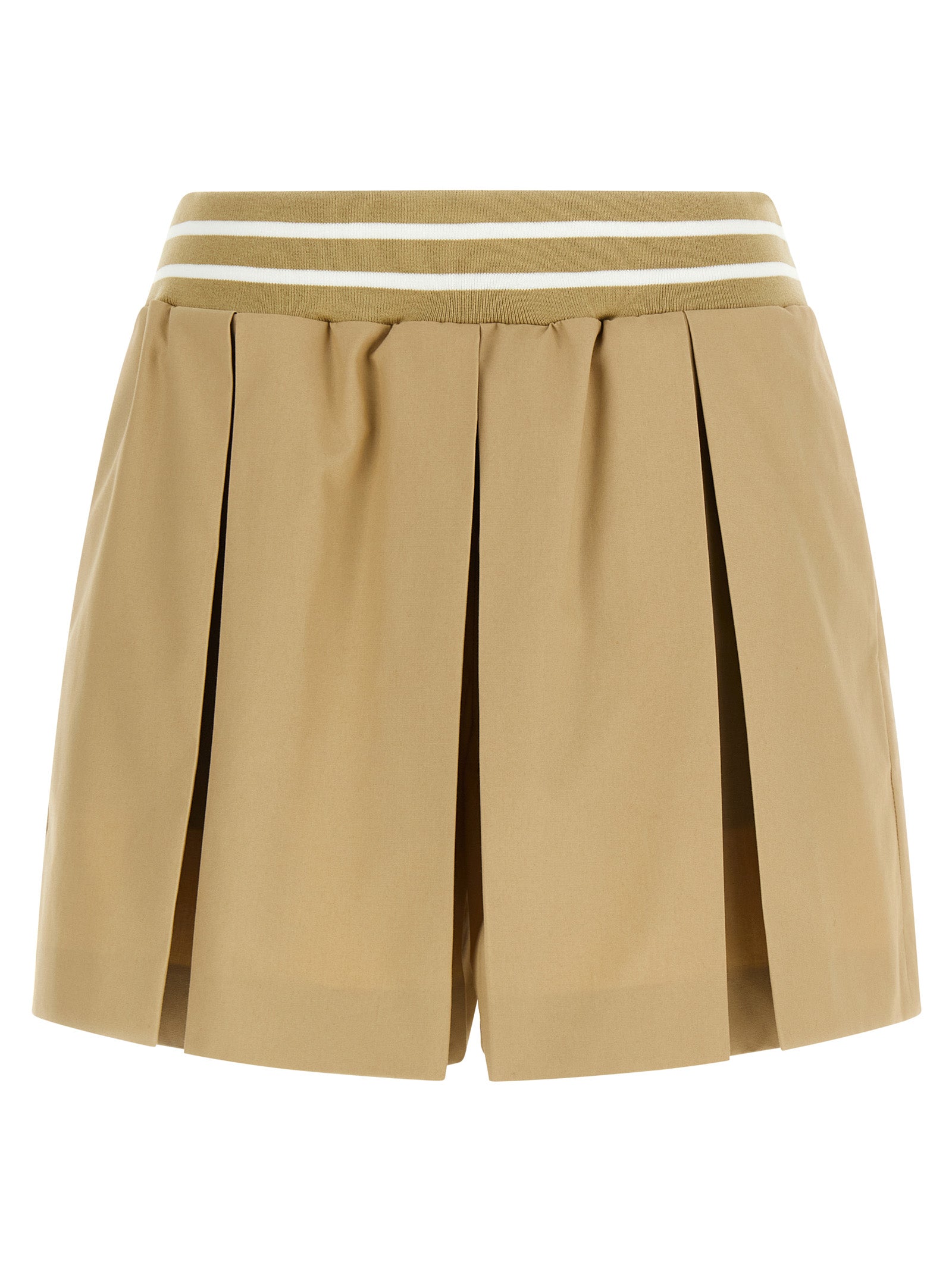 Pleated Cotton Bermuda Shorts — Beige