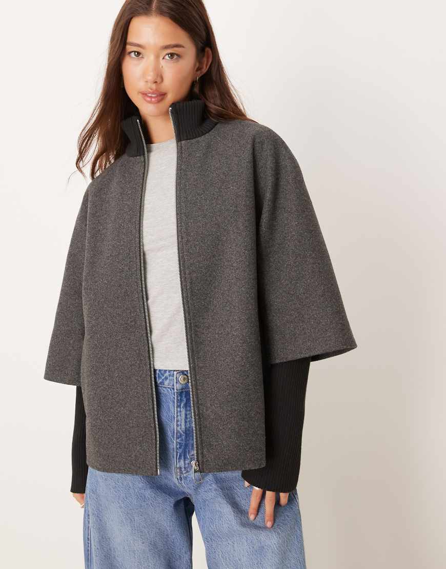 Sleeve detail coat in dark grey