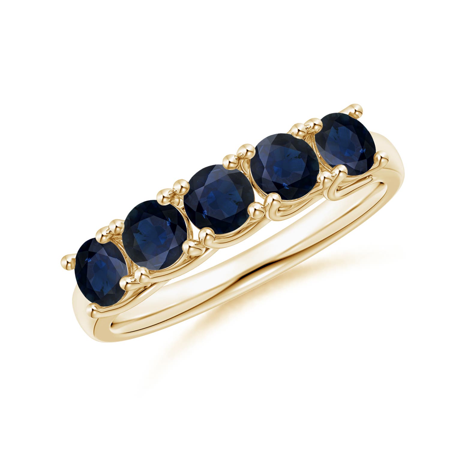 Angara 1.3 Carats Half Eternity Five Stone Blue Sapphire Wedding Band in 18K Yellow Gold