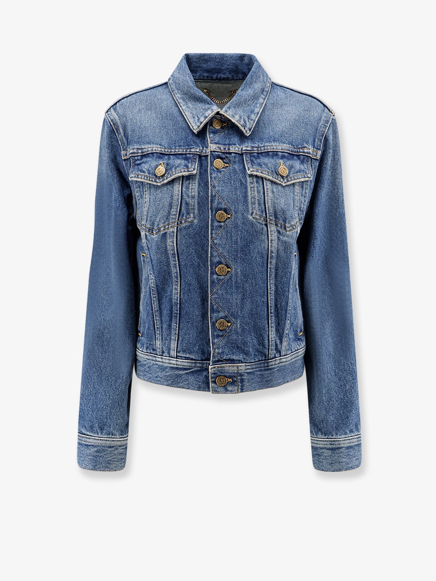 Gold-Button Denim Jacket — Blue