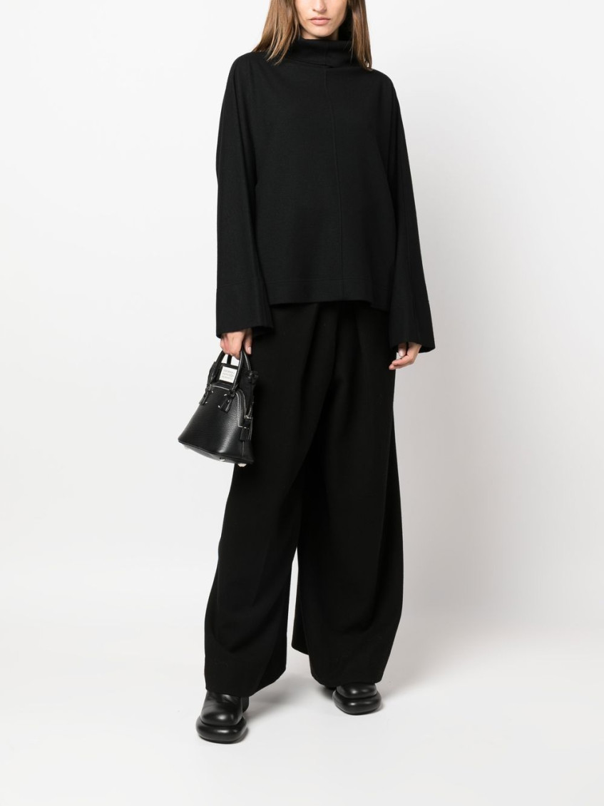 Black Flared Sleeve High Neck Sweater