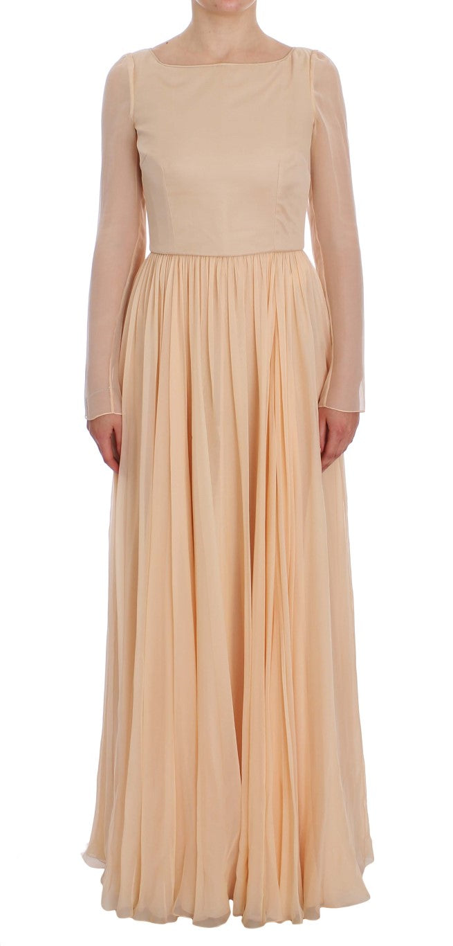 Silk Long-Sleeve Dress — Beige